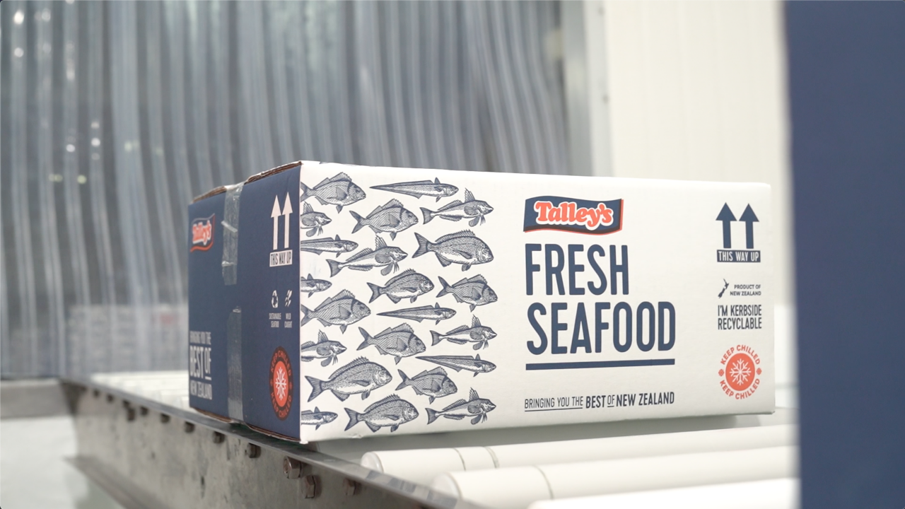 Produto Talley's Seafood embalado com revestimento de caixa isolada TempGuard da SEALED AIR