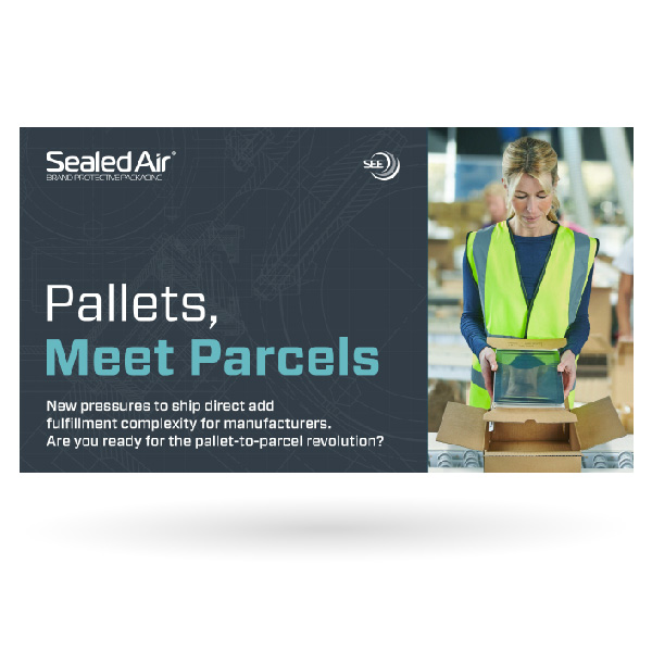 Capa do e-book “Pallets Meet Parcels” (Paletes, conheçam os pacotes” da Sealed Air