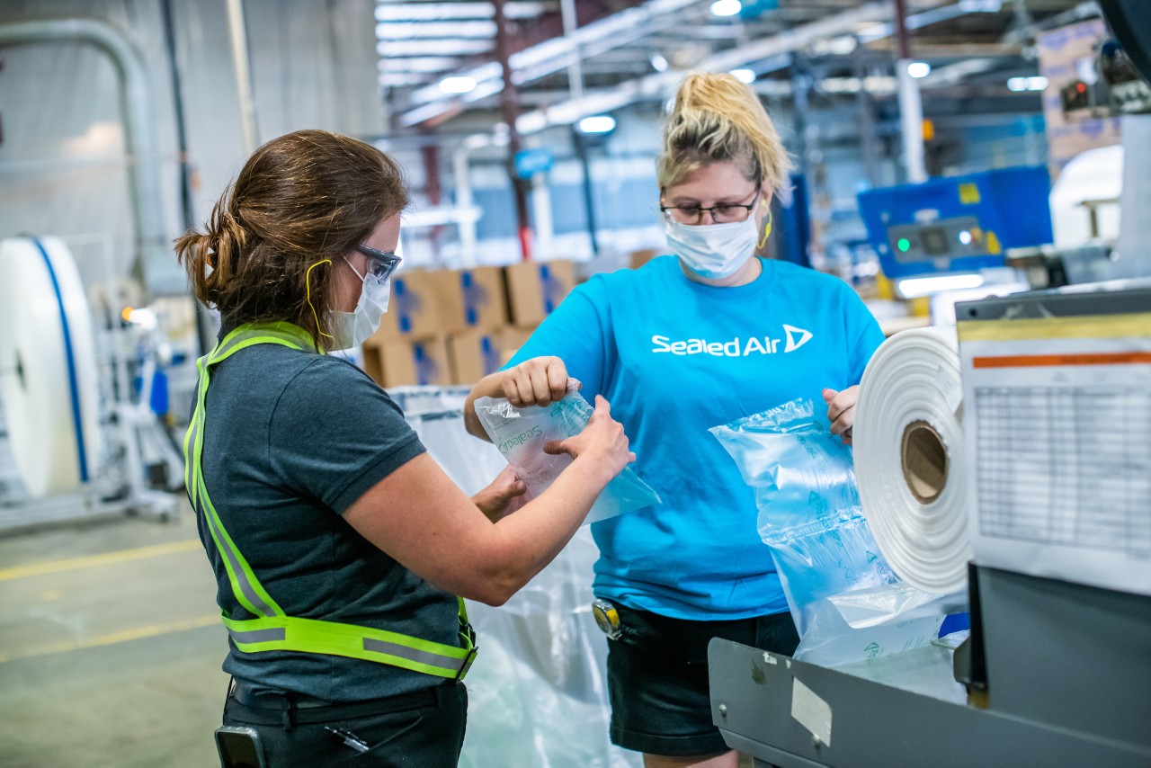 Karen Crisp, left, is the plant manager for Sealed Air’s manufacturing sites in Lenoir and Hudson, N.C. Photo by Wendy Yang