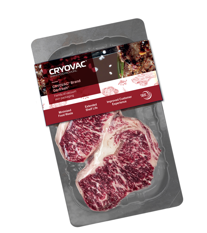 steak packed with vacuum skin packaging
