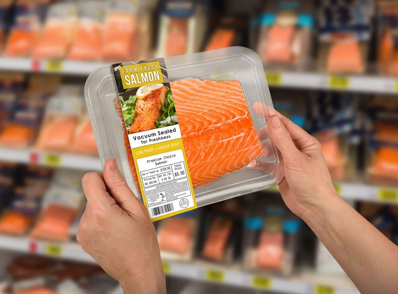salmon in vacuum skin package