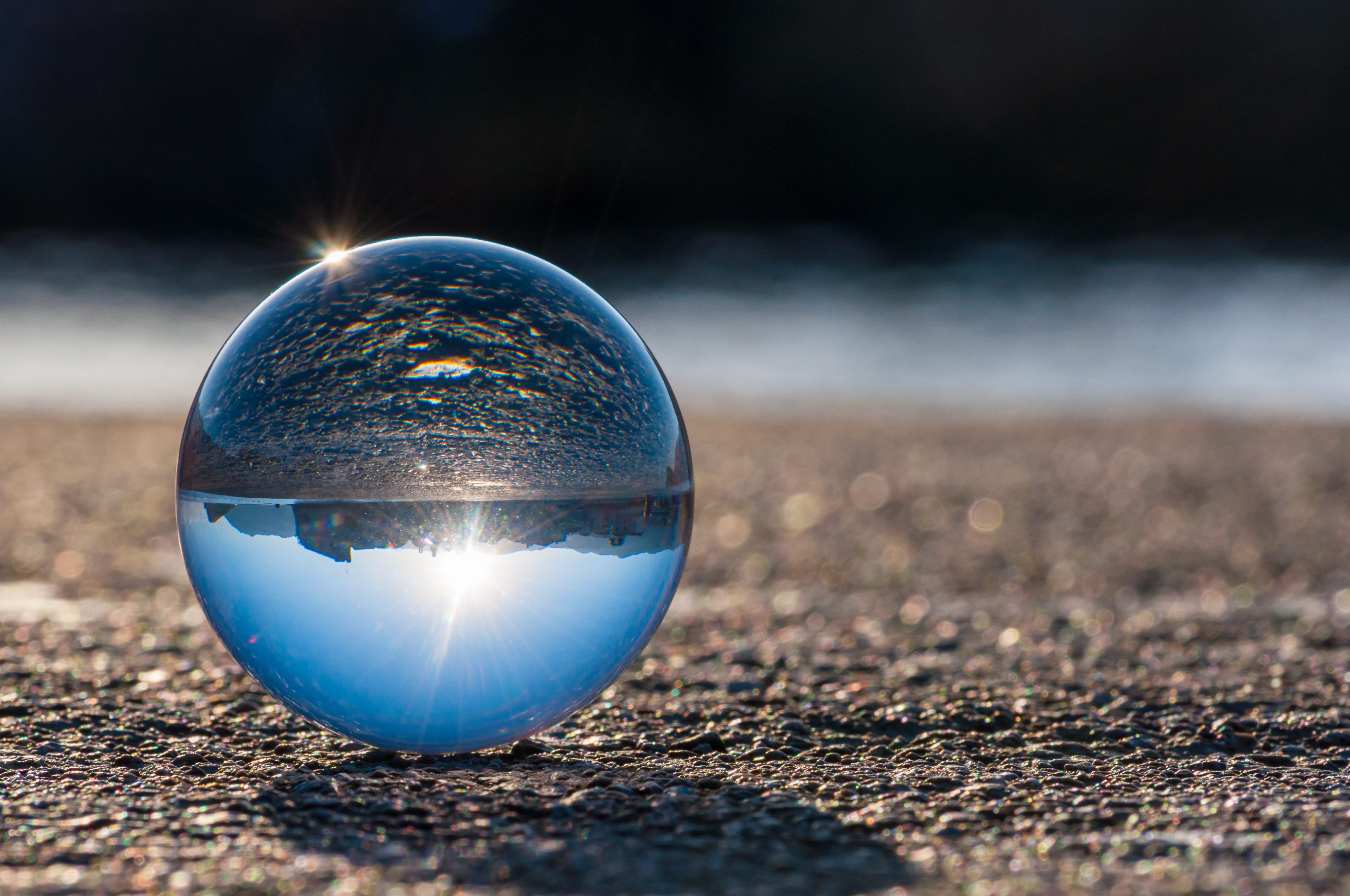glass ball on dry land