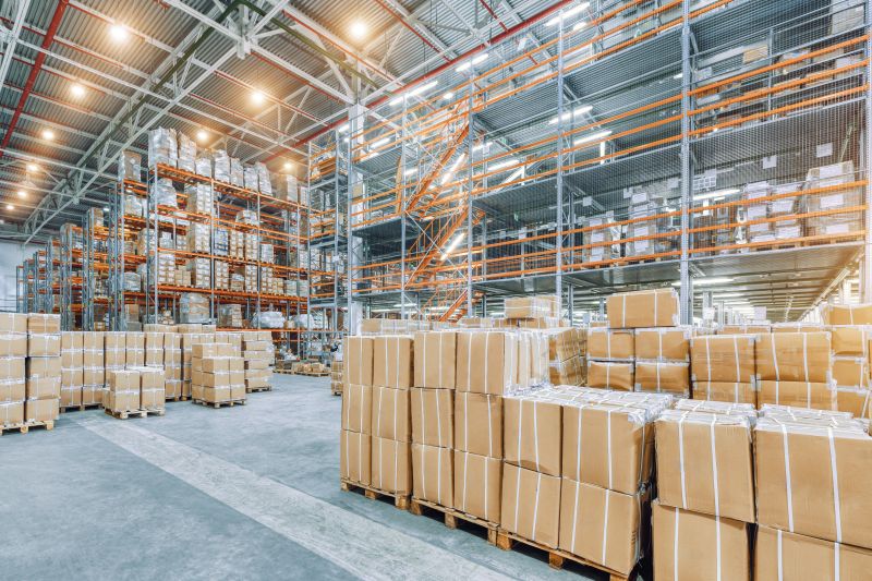 warehouse with pallets of boxes