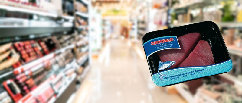 Soluciones para mariscos marca CRYOVAC en una tienda de alimentos