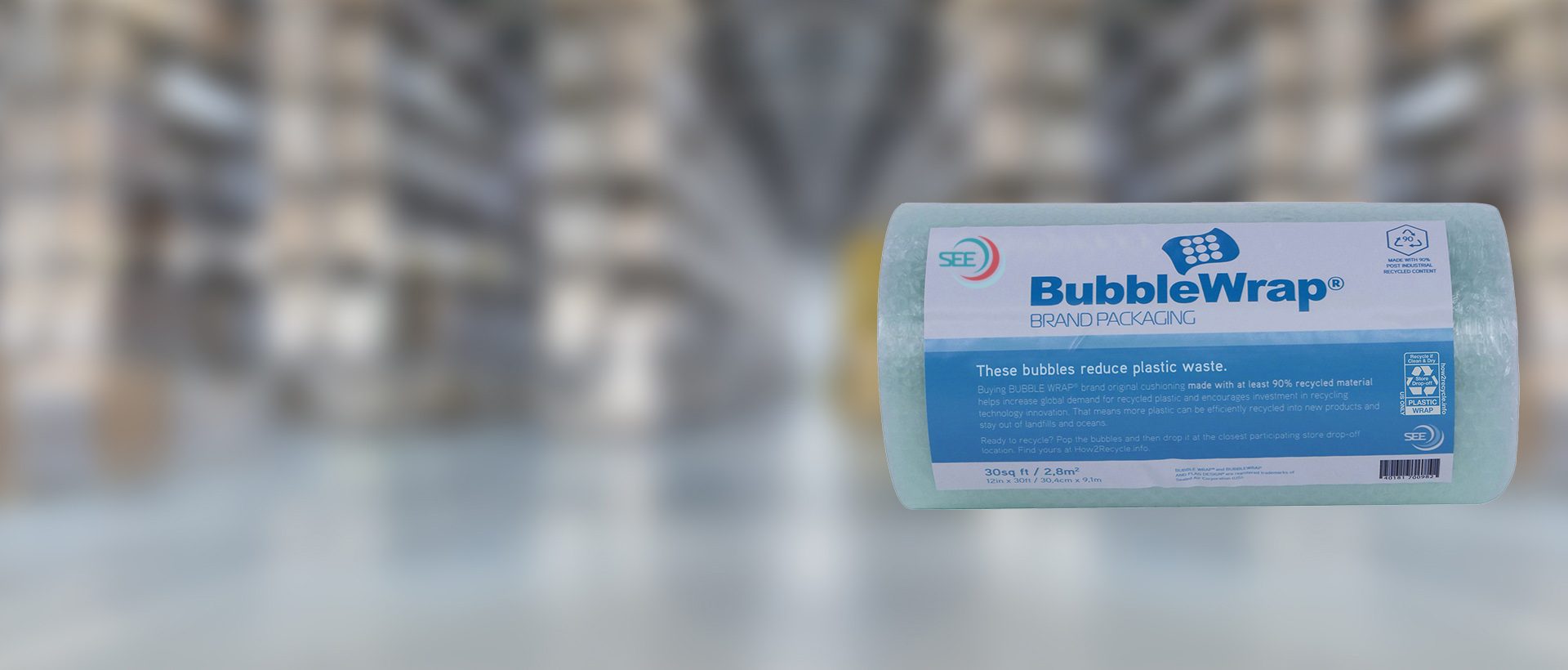 Film à bulles à base de contenu recyclé de la marque Bubble Wrap