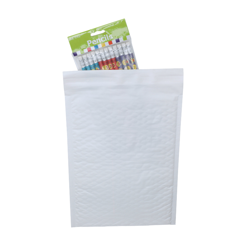 white poly mailer with pencils