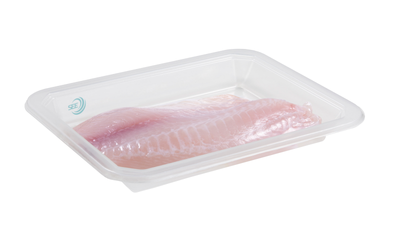 CRYOVAC preformed vacuum skin packaging tray with fresh seafood tiliapia fish