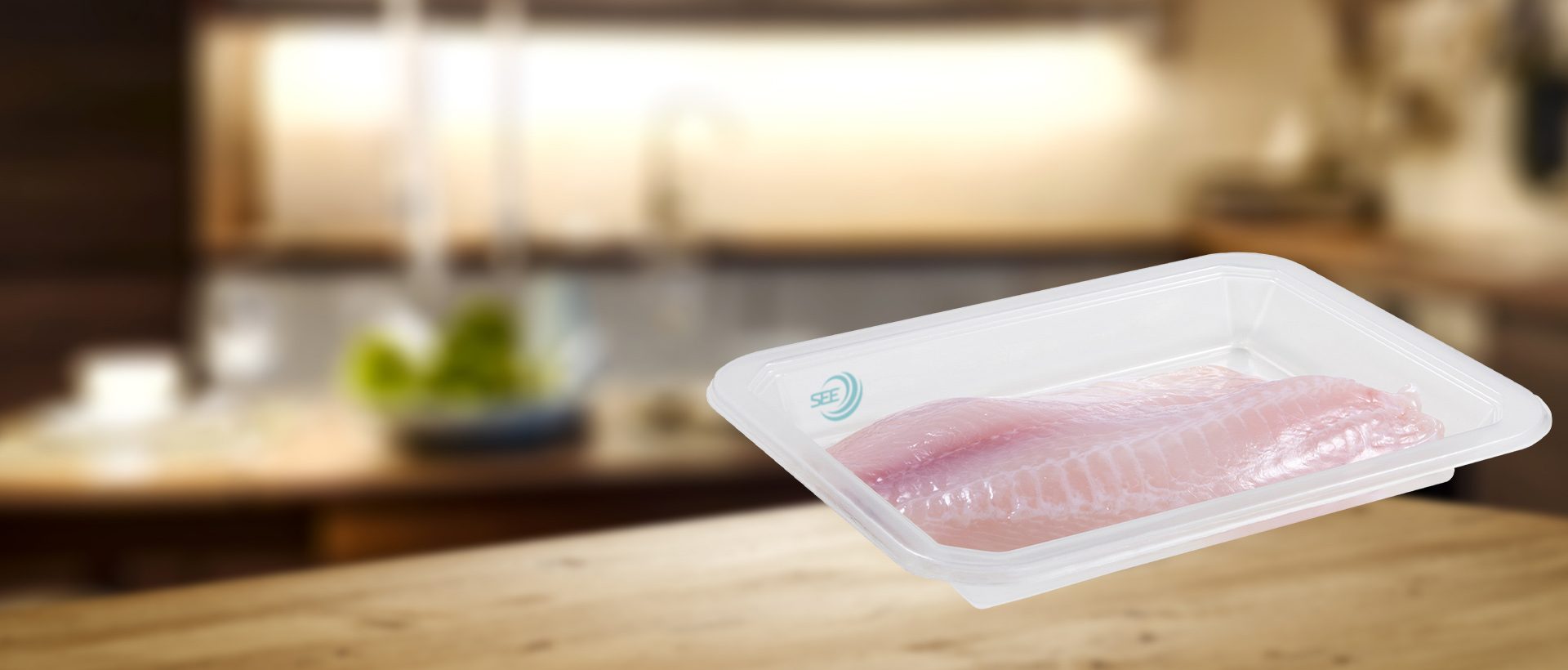 CRYOVAC preformed vacuum skin packaging tray with fresh seafood tiliapia fish