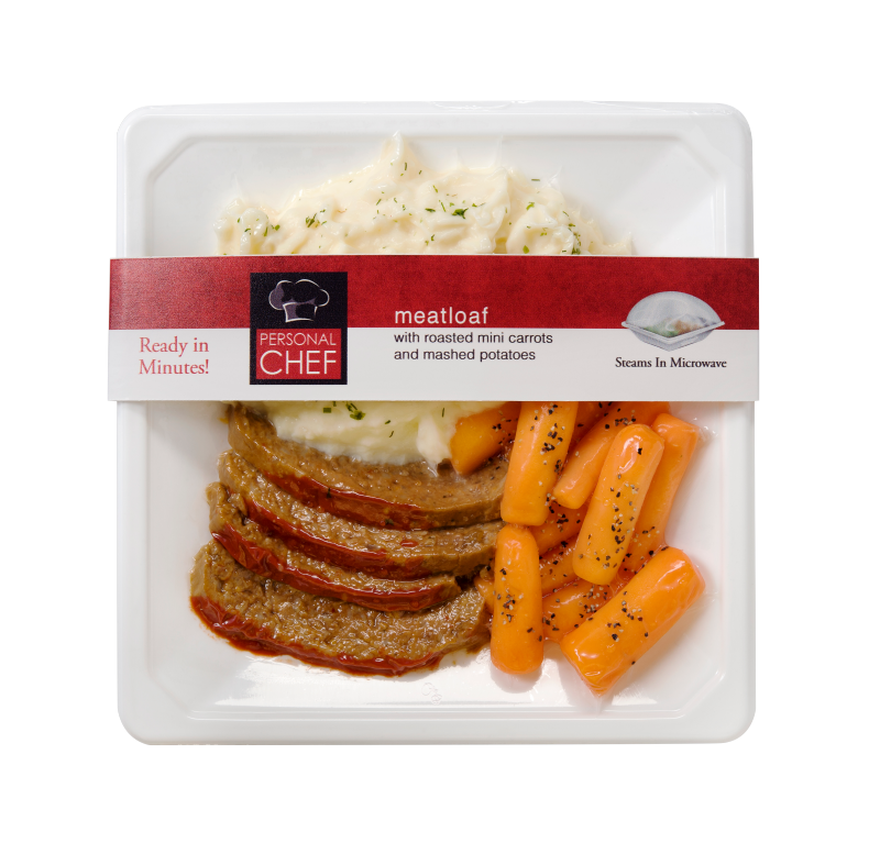 Simple Steps® Meal Packaging with meatloaf, carrots, and mashed potatoes